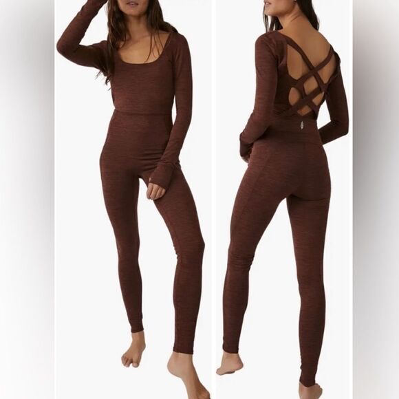 FP Movement Relieve Crossback Jumpsuit Women’s Brown Long Sleeve Size Large - Picture 1 of 9